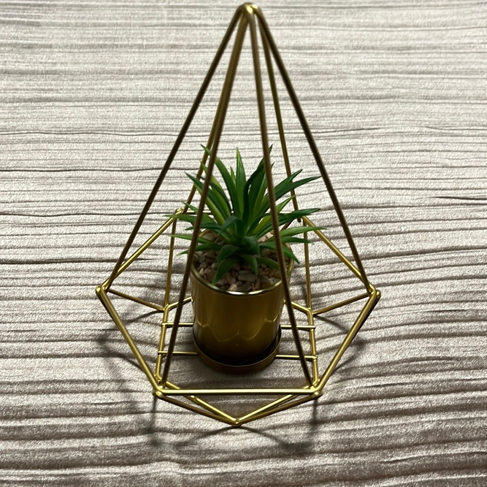 Small Faux Indoor Plant in Inverted Gold Diamond Case